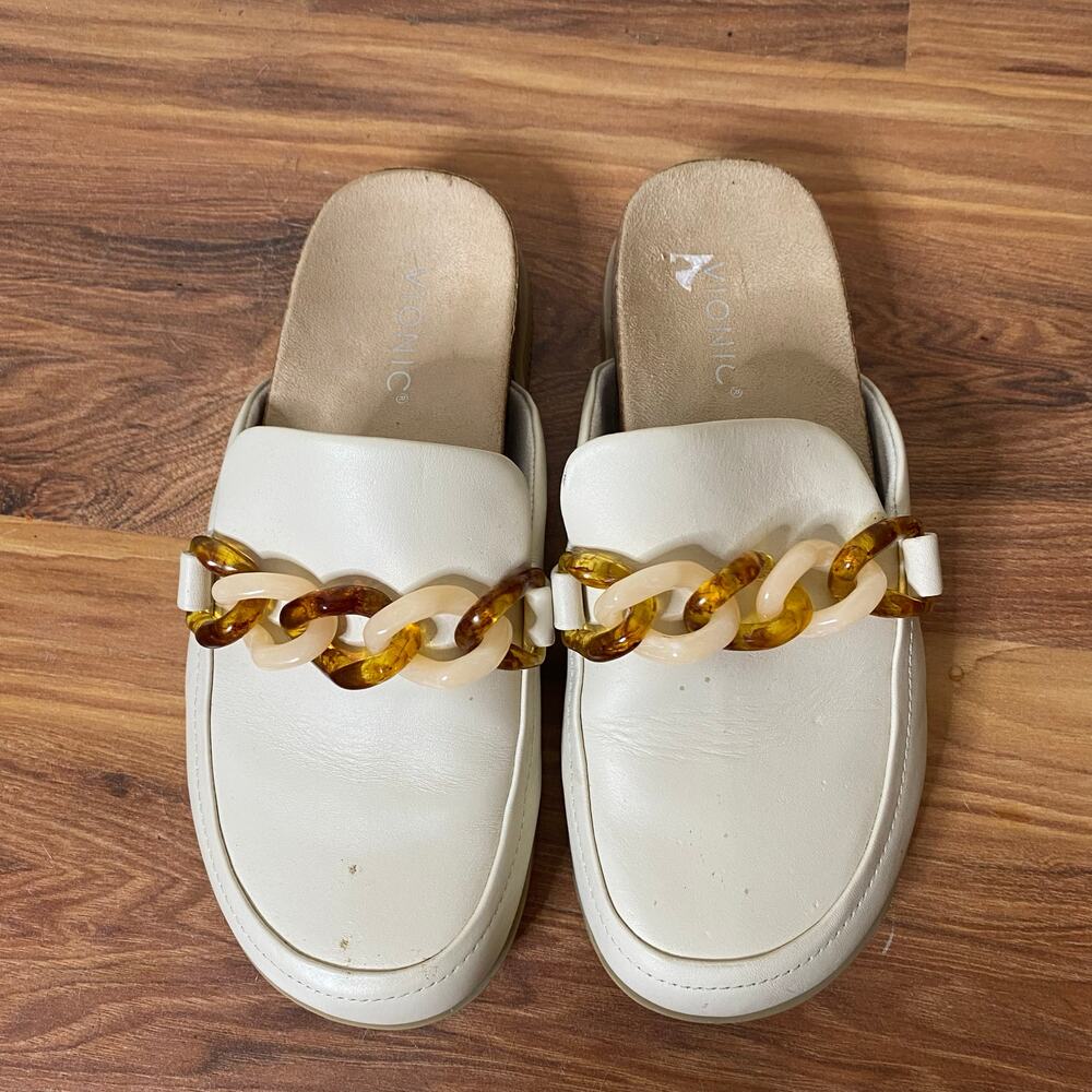 VIONIC Georgie Chain Detail Mule Clog Cream Leather Size 7.5 - Picture 5 of 11
